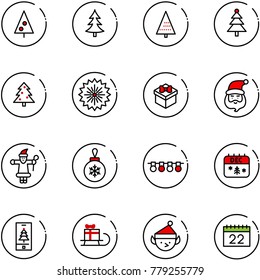 line vector icon set - christmas tree vector, firework, gift, santa claus, ball, garland, calendar, mobile, sleigh, elf