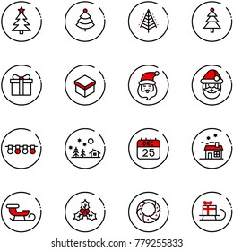 line vector icon set - christmas tree vector, gift, santa claus, garland, landscape, 25 dec calendar, house, sleigh, holly, wreath