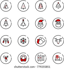 line vector icon set - christmas tree vector, santa claus, garland, snowflake, gloves, deer, holly, wreath, ski, sleigh gift