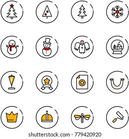 line vector icon set - christmas tree vector, snowflake, snowman, angel, snowball house, pennant, star medal, certificate, luck, crown, dragonfly, paint roller