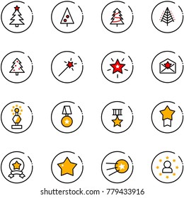 line vector icon set - christmas tree vector, Magic wand, star, letter, award, medal, first satellite, man