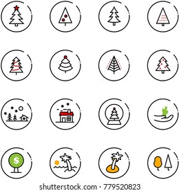 line vector icon set - christmas tree vector, landscape, house, snowball, hand sproute, money, palm, forest