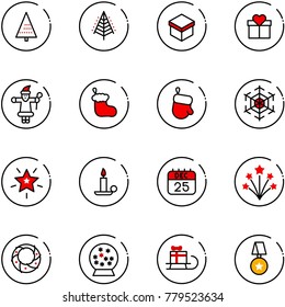 line vector icon set - christmas tree vector, gift, santa claus, sock, glove, snowflake, star, candle, 25 dec calendar, firework, wreath, snowball, sleigh, medal