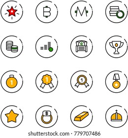 line vector icon set - christmas star vector, bitcoin, monero, coin, money chest, gold cup, medal, finger ring, crown