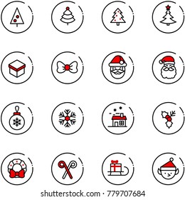 line vector icon set - christmas tree vector, gift, bow, santa claus, ball, snowflake, house, holly, wreath, stick, sleigh, elf