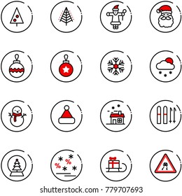 line vector icon set - christmas tree vector, santa claus, ball, snowflake, snowfall, snowman, hat, house, ski, snowball, sale, sleigh gift, slippery road sign