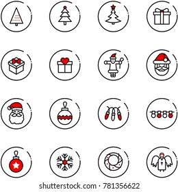 line vector icon set - christmas tree vector, gift, santa claus, ball, garland, snowflake, wreath, angel