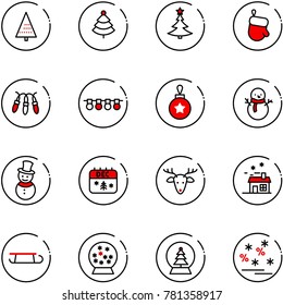 line vector icon set - christmas tree vector, glove, garland, ball, snowman, calendar, deer, house, sleigh, snowball, sale