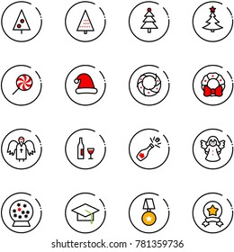 line vector icon set - christmas tree vector, lollipop, hat, wreath, angel, wine, champagne, snowball, graduate, star medal