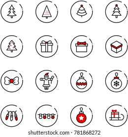 line vector icon set - christmas tree vector, gift, bow, santa claus, ball, garland, sleigh