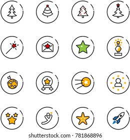 line vector icon set - christmas tree vector, Magic wand, star letter, award, moon flag, medal, first satellite, man, stars, flying, starfish, rocket
