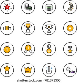 line vector icon set - christmas star vector, coin, golden branch, pedestal, win cup, gold, medal, crown, casting of steel, constructor blocks