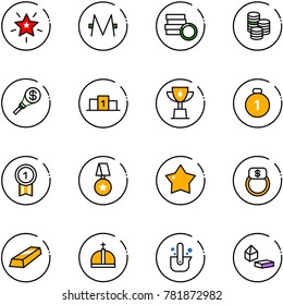 line vector icon set - christmas star vector, monero, coin, money torch, pedestal, win cup, gold medal, finger ring, crown, casting of steel, constructor blocks