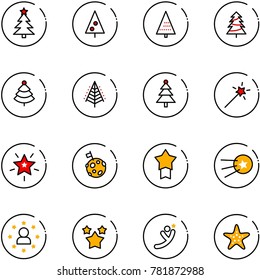 line vector icon set - christmas tree vector, Magic wand, star, moon flag, medal, first satellite, man, stars, flying, starfish