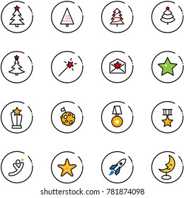 line vector icon set - christmas tree vector, Magic wand, star letter, award, moon flag, medal, flying man, starfish, rocket, lamp