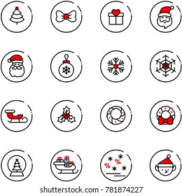 line vector icon set - christmas tree vector, bow, gift, santa claus, ball, snowflake, sleigh, holly, wreath, snowball, sale, elf