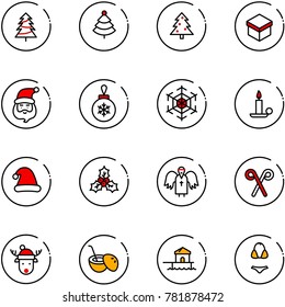 line vector icon set - christmas tree vector, gift, santa claus, ball, snowflake, candle, hat, holly, angel, stick, deer, coconut cocktail, bungalow, swimsuit