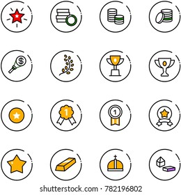 line vector icon set - christmas star vector, coin, money torch, golden branch, win cup, gold, medal, crown, constructor blocks