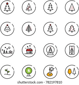 line vector icon set - christmas tree vector, landscape, house, snowball, mobile, sproute, money, palm, forest