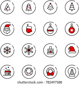 line vector icon set - christmas tree vector, santa claus, glove, ball, snowflake, fireplace, hat, house, wreath, snowball