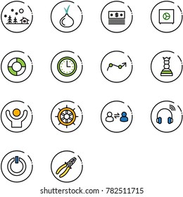 line vector icon set - christmas landscape vector, onion, dollar, safe, lifebuoy, time, chart point arrow, chess queen, success, hand wheel, information exchange, wireless headphones, standby button