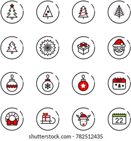 line vector icon set - christmas tree vector, firework, gift, santa claus, ball, calendar, wreath, sleigh, deer hat
