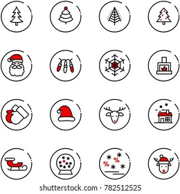 line vector icon set - christmas tree vector, santa claus, garland, snowflake, fireplace, gloves, hat, deer, house, sleigh, snowball, sale