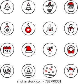 line vector icon set - christmas tree vector, santa claus, ball, fireplace, snowman, calendar, hat, holly, wreath, snowball house, sale, deer