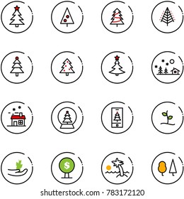 line vector icon set - christmas tree vector, landscape, house, snowball, mobile, sproute, hand, money, palm, forest
