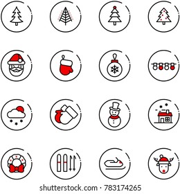 line vector icon set - christmas tree vector, santa claus, glove, ball, garland, snowfall, gloves, snowman, house, wreath, ski, snowmobile, deer hat