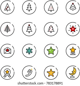line vector icon set - christmas tree vector, star, letter, ambulance, award, medal, flying man, starfish, moon lamp