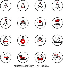 line vector icon set - christmas tree vector, gift, santa claus, ball, snowflake, landscape, house, sleigh, wreath