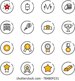 line vector icon set - christmas star vector, bitcoin, monero, coin, money chest, torch, pedestal, gold cup, medal