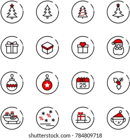 line vector icon set - christmas tree vector, gift, santa claus, ball, 25 dec calendar, holly, sleigh, sale, elf
