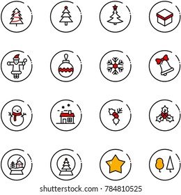 line vector icon set - christmas tree vector, gift, santa claus, ball, snowflake, bell, snowman, house, holly, snowball, star medal, forest