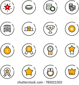 line vector icon set - christmas star vector, coin, money chest, pedestal, gold cup, medal, finger ring, crown