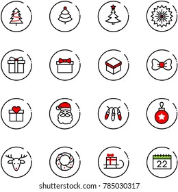 line vector icon set - christmas tree vector, firework, gift, bow, santa claus, garland, ball, deer, wreath, sleigh, calendar