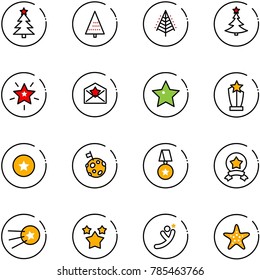 line vector icon set - christmas tree vector, star, letter, award, medal, moon flag, first satellite, stars, flying man, starfish