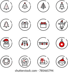 line vector icon set - christmas tree vector, gift, santa claus, garland, ball, wreath, snowball, sleigh, elf
