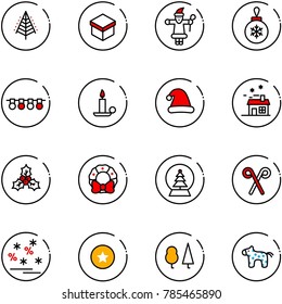 line vector icon set - christmas tree vector, gift, santa claus, ball, garland, candle, hat, house, holly, wreath, snowball, stick, sale, star medal, forest, toy horse