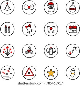 line vector icon set - christmas tree vector, bow, santa claus, ball, candle, bell, calendar, firework, holly, angel, champagne, sale, airport road sign, starfish, swimsuit