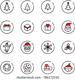 line vector icon set - christmas tree vector, gift, santa claus, snowflake, holly, wreath, snowball, sleigh, elf