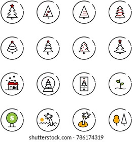 line vector icon set - christmas tree vector, house, snowball, mobile, sproute, money, palm, forest