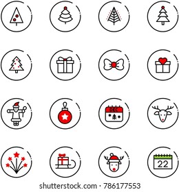 line vector icon set - christmas tree vector, gift, bow, santa claus, ball, calendar, deer, firework, sleigh, hat