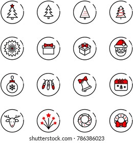 line vector icon set - christmas tree vector, firework, gift, santa claus, ball, garland, bell, calendar, deer, wreath
