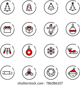 line vector icon set - christmas tree vector, gift, santa claus, ball, garland, snowflake, sleigh, holly, wreath, elf