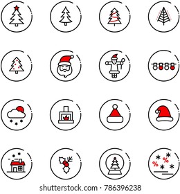 line vector icon set - christmas tree vector, santa claus, garland, snowfall, fireplace, hat, house, holly, snowball, sale