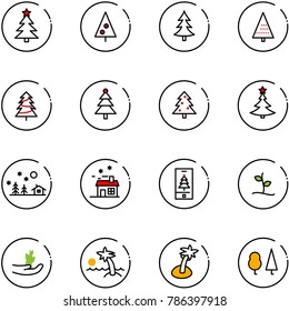 line vector icon set - christmas tree vector, landscape, house, mobile, sproute, hand, palm, forest