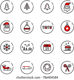 line vector icon set - christmas tree vector, santa claus, ball, garland, snowflake, landscape, 25 dec calendar, house, sleigh, wreath, stick