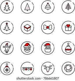 line vector icon set - christmas tree vector, gift, bow, santa claus, ball, garland, deer, wreath